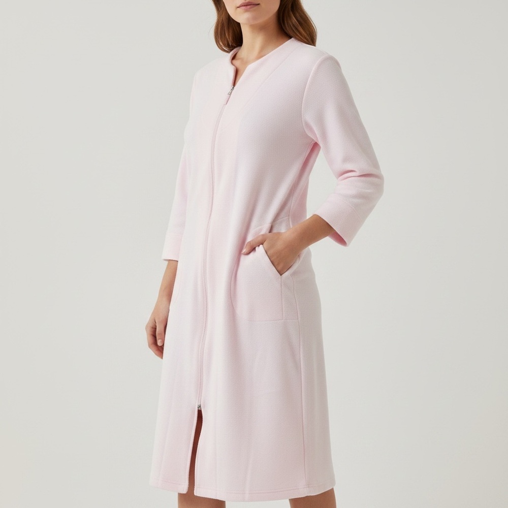 Miss Elaine Zip-Front 3/4 Sleeve Super Soft Pink Fleece Robe/Housecoat PM New